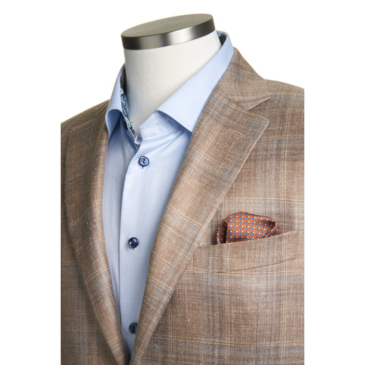 Canali Siena Model Overcheck Sport Coat in Wool, Silk, and Linen – Dark Beige