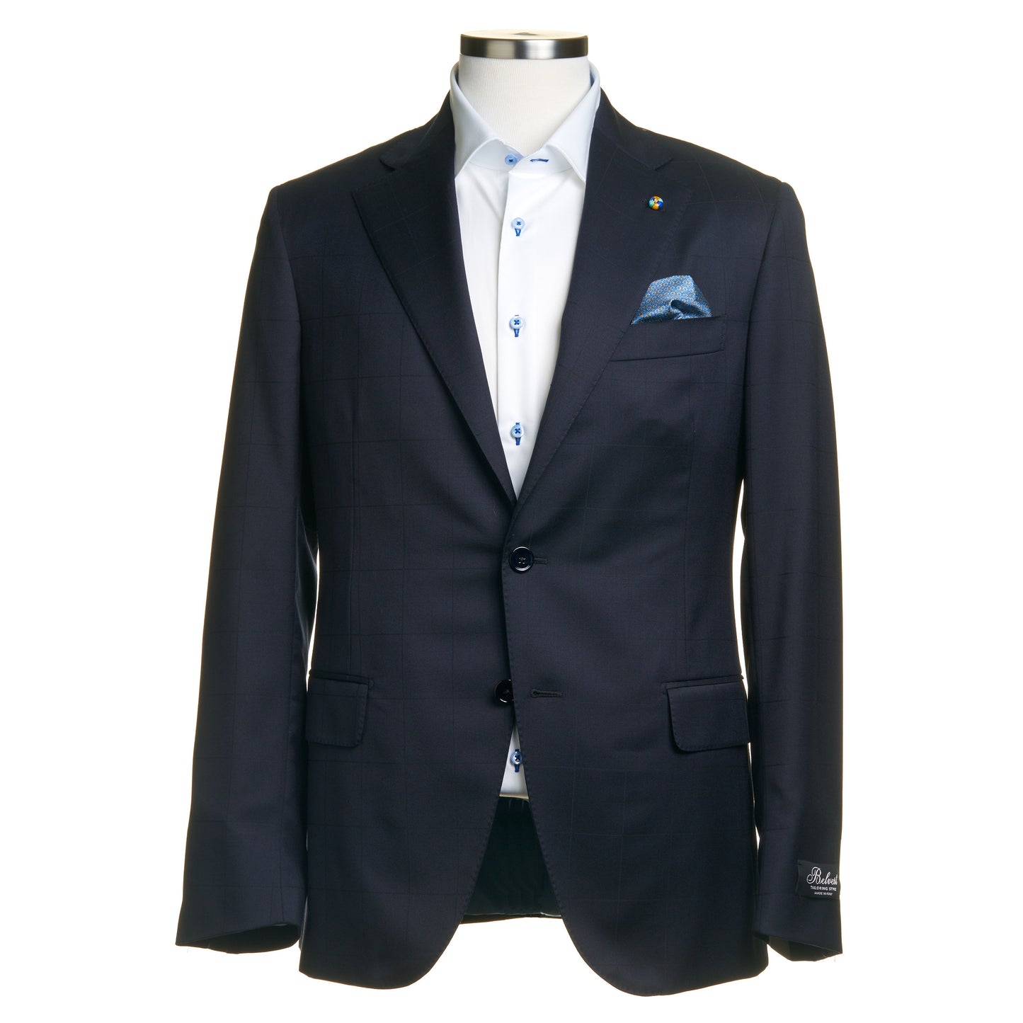 Belvest Super 130's Wool Window Pain Suit in Dark Navy Blue