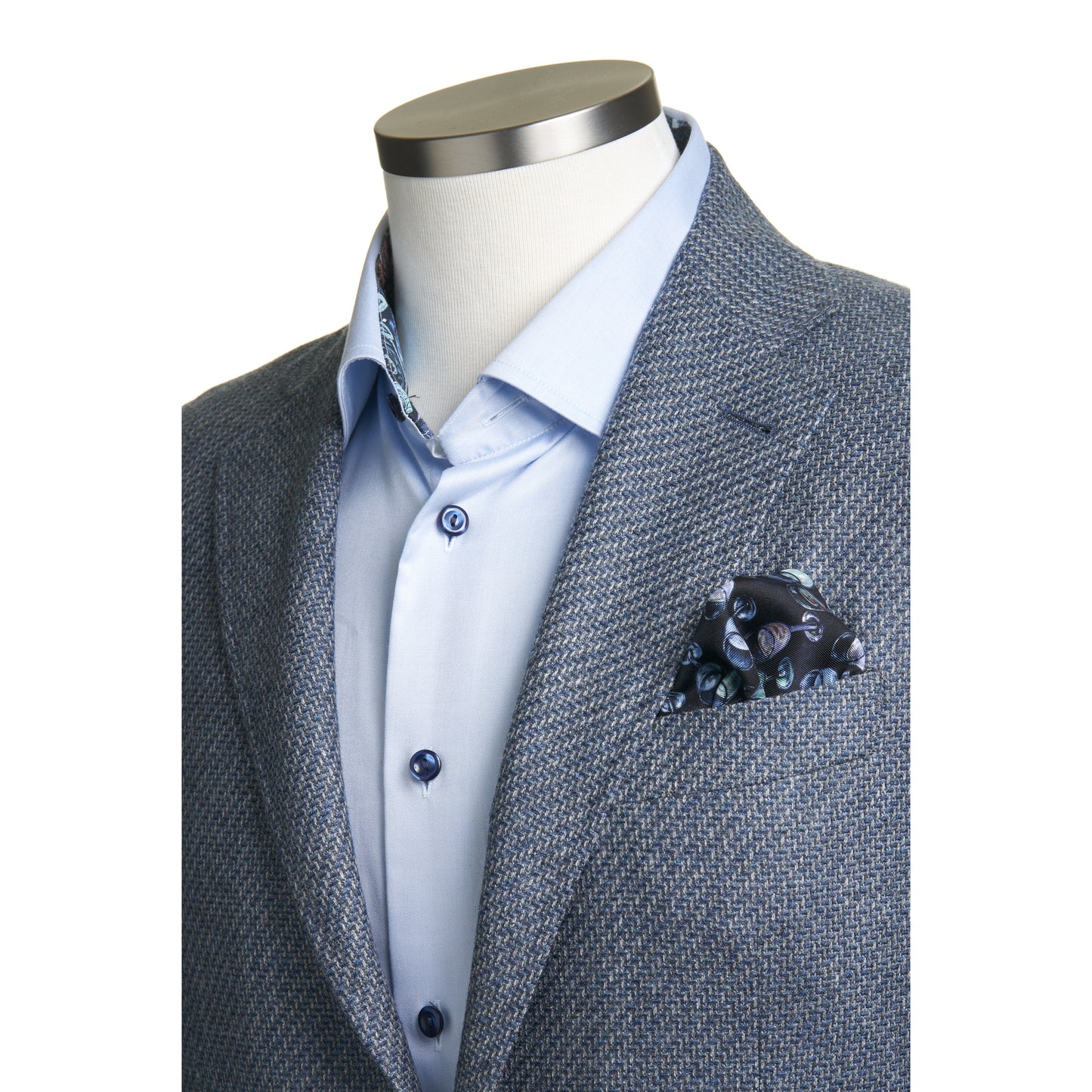 Canali Kei Model Wool Sport Coat in Mid Blue Melange