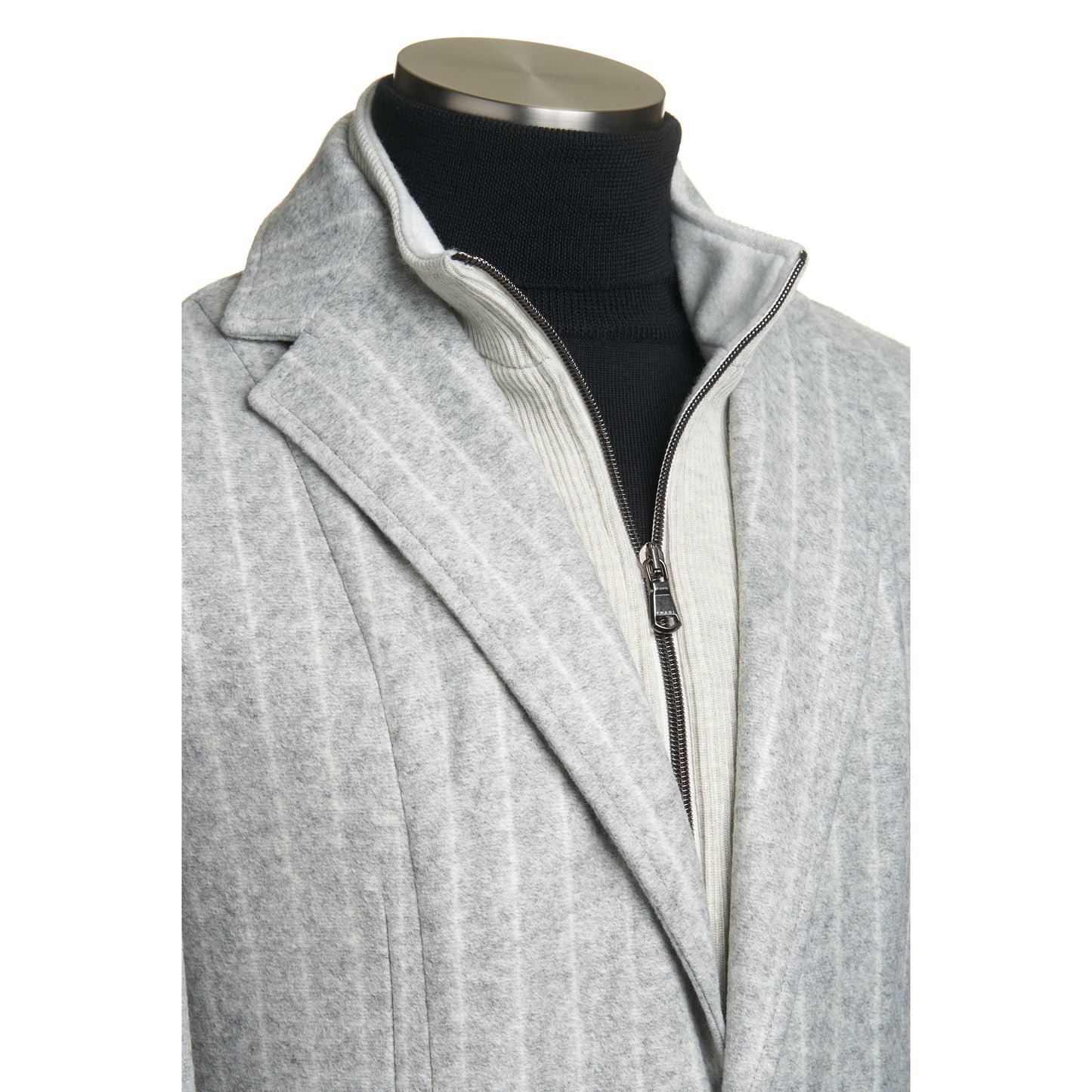 Fradi Wool Flannel Jersey Chalk Striped Jacket with Removable Chest Piece in Light Grey