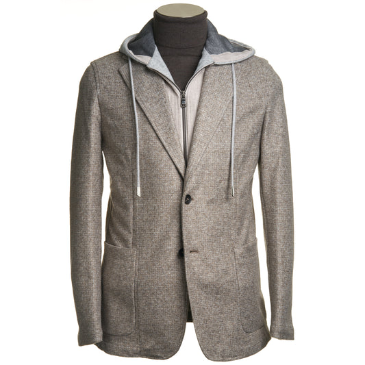 Fradi Wool Flannel Jersey Hooded Jacket in Stone Taupe Melange