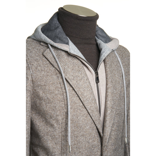 Fradi Wool Flannel Jersey Hooded Jacket in Stone Taupe Melange