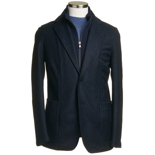 Fradi Wool Flannel Jersey Jacket with Removable Chest Piece in Navy