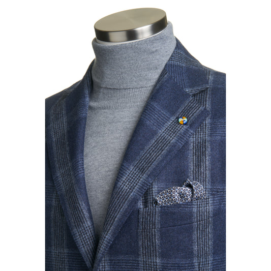 Belvest "Jacket in the Box" Wool Sport Coat in Blue Windowpane