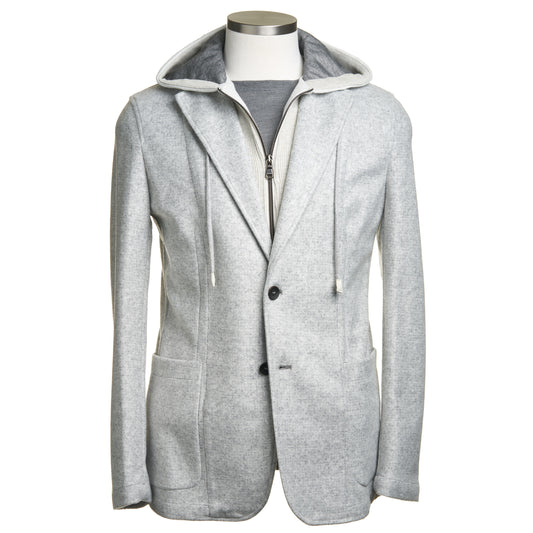 Fradi Wool Flannel Jersey Hooded Jacket in Pearl Grey