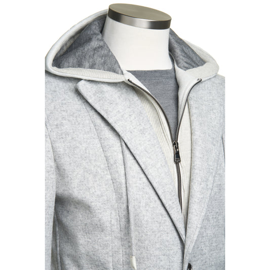 Fradi Wool Flannel Jersey Hooded Jacket in Pearl Grey