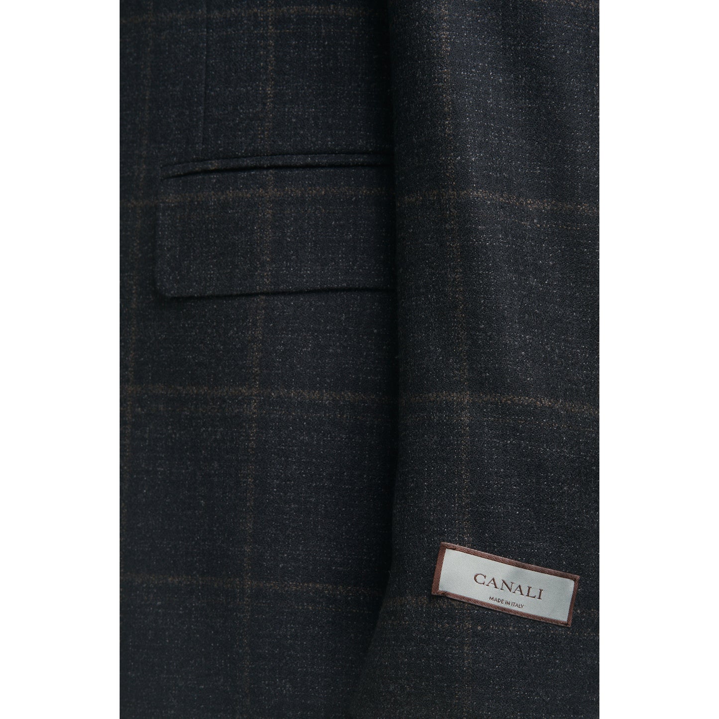 Canali Kei Model Wool Sport Coat in Dark Gray & Mocha Windowpane