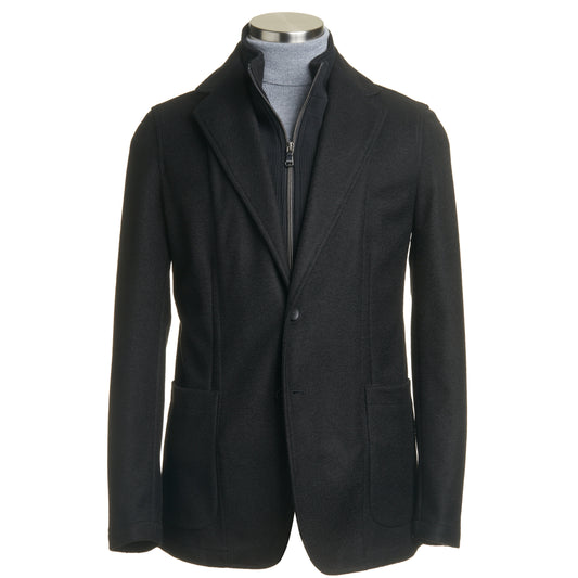 Fradi Wool Flannel Jersey Jacket with Removable Chest Piece in Black