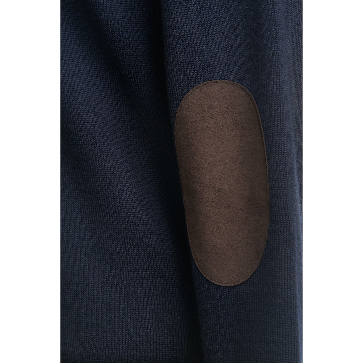 Gran Sasso Wool Full-Zip Jacket in Navy with Brown Elbow Patch