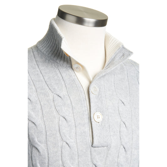Gran Sasso Wool & Cashmere Ribbed Cable Knit Sweater in Light Gray