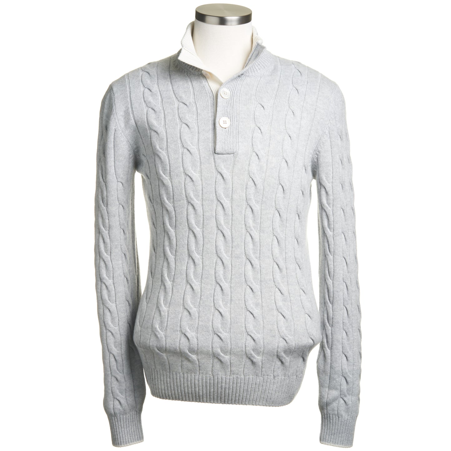 Gran Sasso Wool & Cashmere Ribbed Cable Knit Sweater in Light Gray