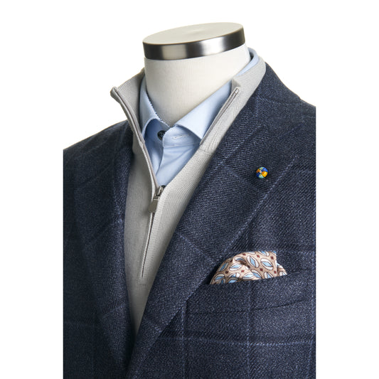 Belvest "Jacket in the Box" Wool & Silk Sport Coat in Mid Blue Windowpane