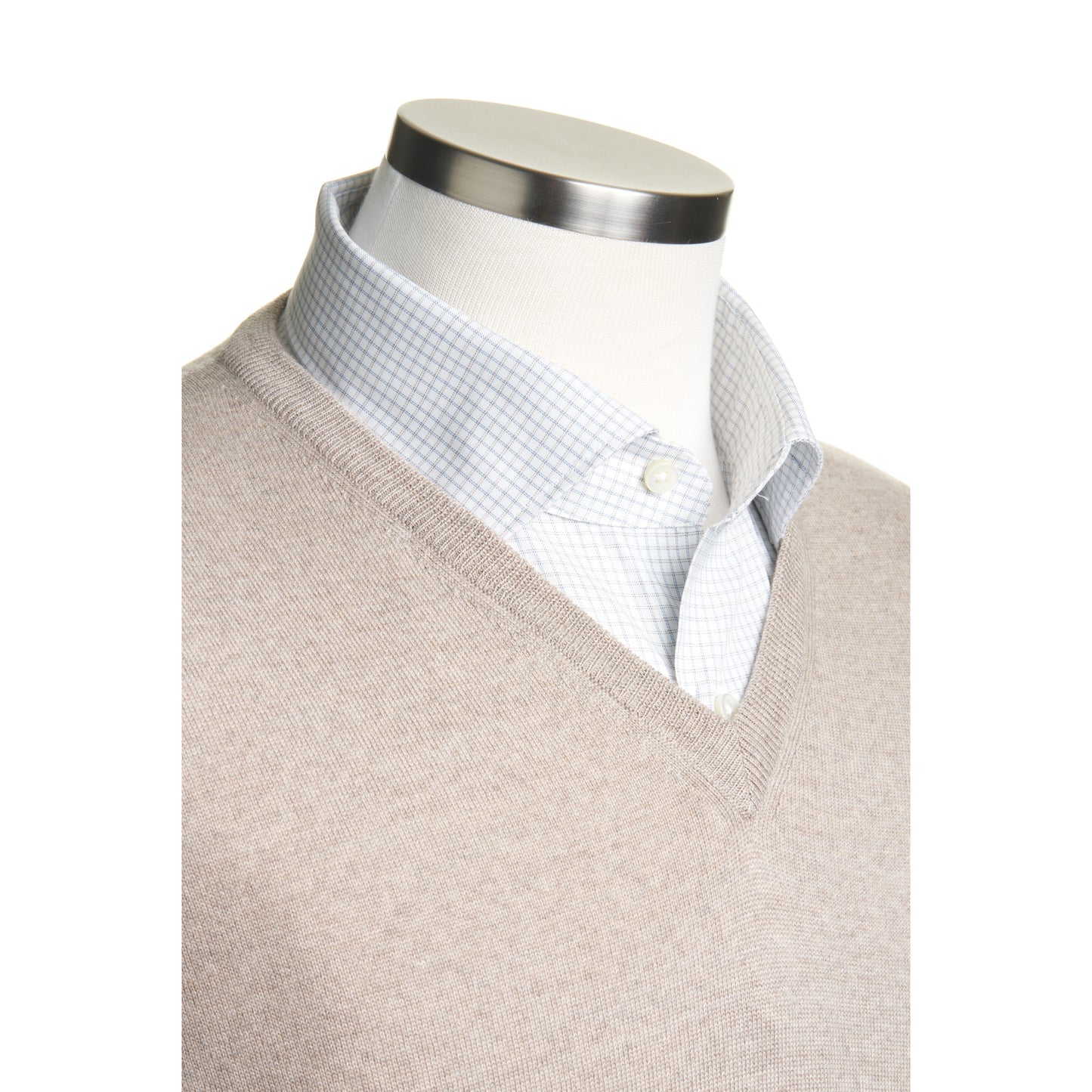Gran Sasso Extra Fine Merino Wool V-Neck Sweater in Taupe