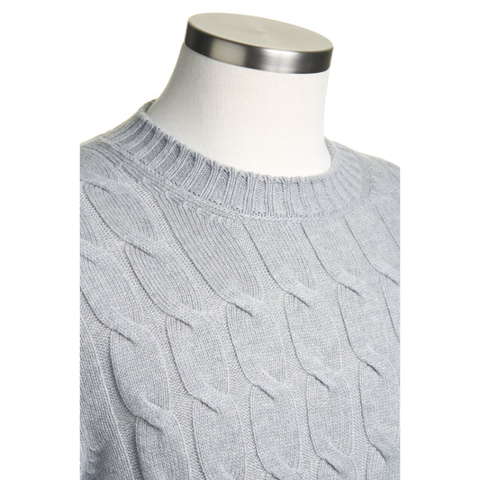 Gran Sasso Wool & Cashmere Cable Knit Crew Sweater in Light Gray