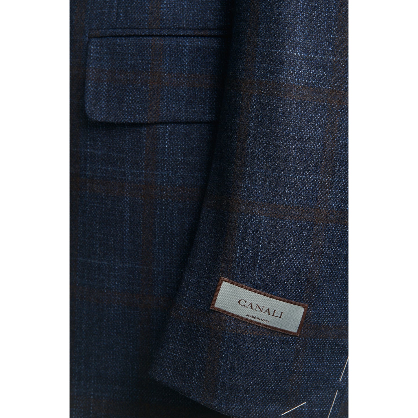 Canali Kei Model Wool, Silk & Cashmere Sport Coat in Blue with Rust Windowpane