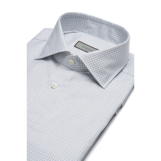 Canali Cotton Sport Shirt in Check Pattern in Gray & Beige