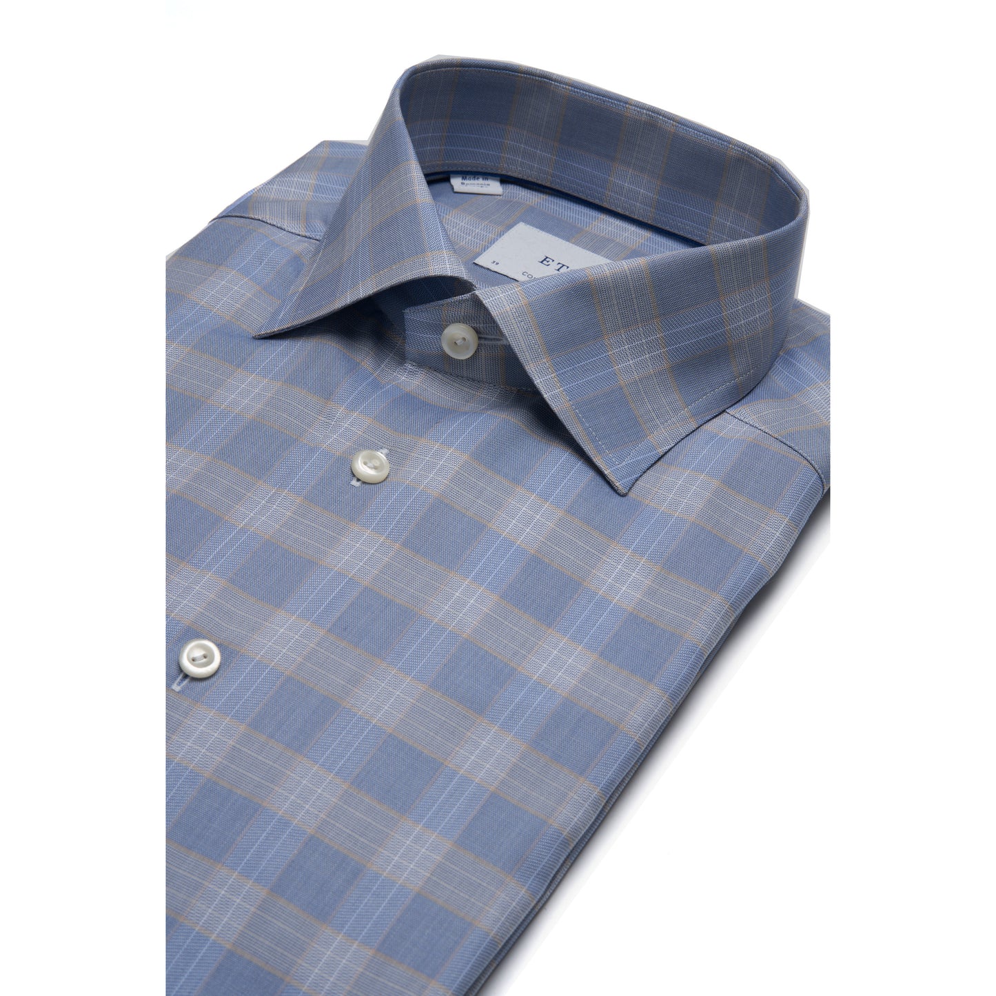 Eton Shirt in Light Blue with Ochre Check – Contemporary Fit