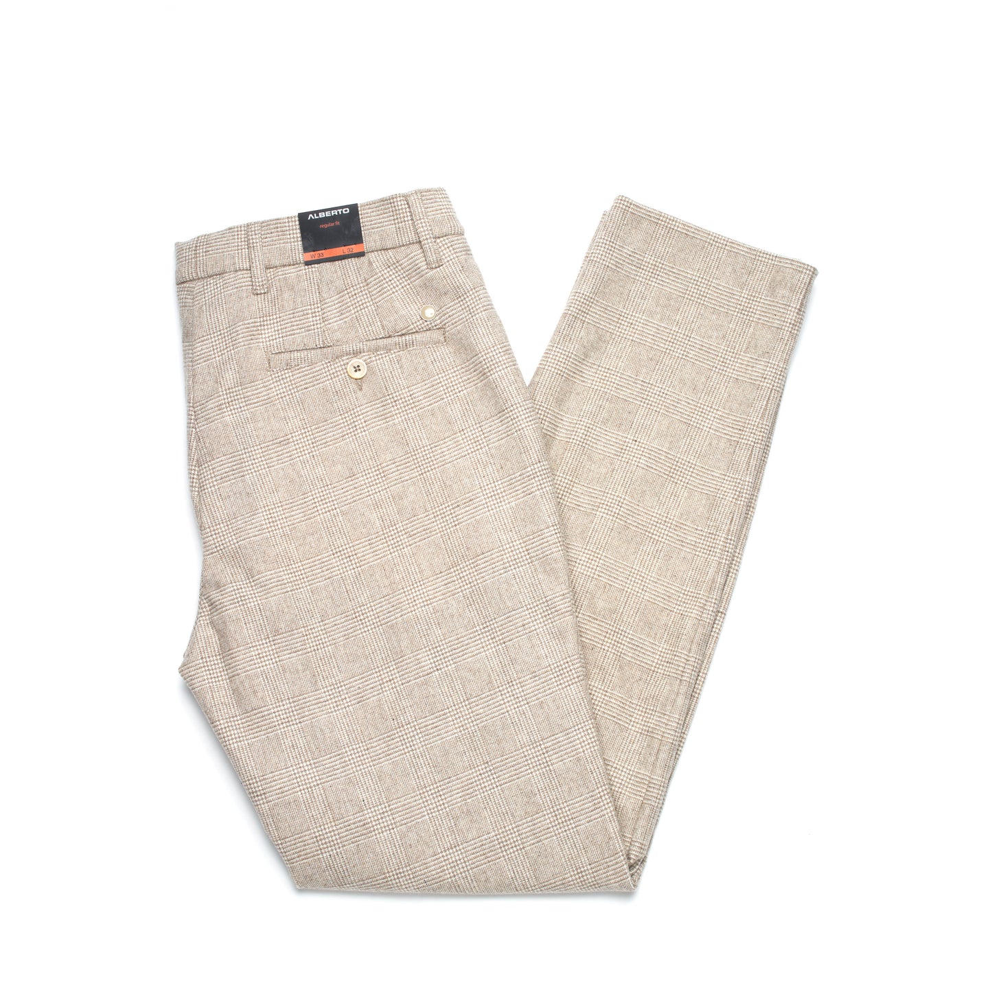 Alberto Lou Wool Check Flannel Pants in Taupe