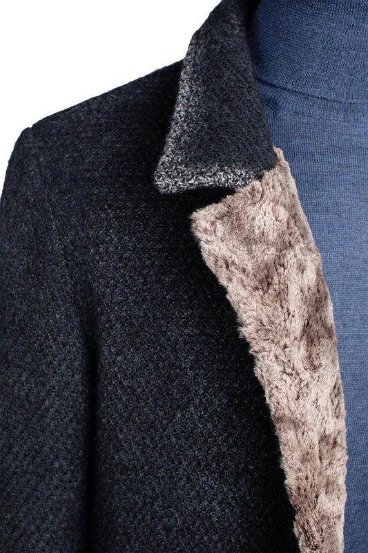 Gimo's Wool Coat with Faux Lining in Grey/Blue