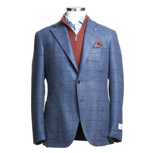 Belvest Jacket-in-the-Box Sport Coat Windowpane in Wool & Cashmere Light Blue