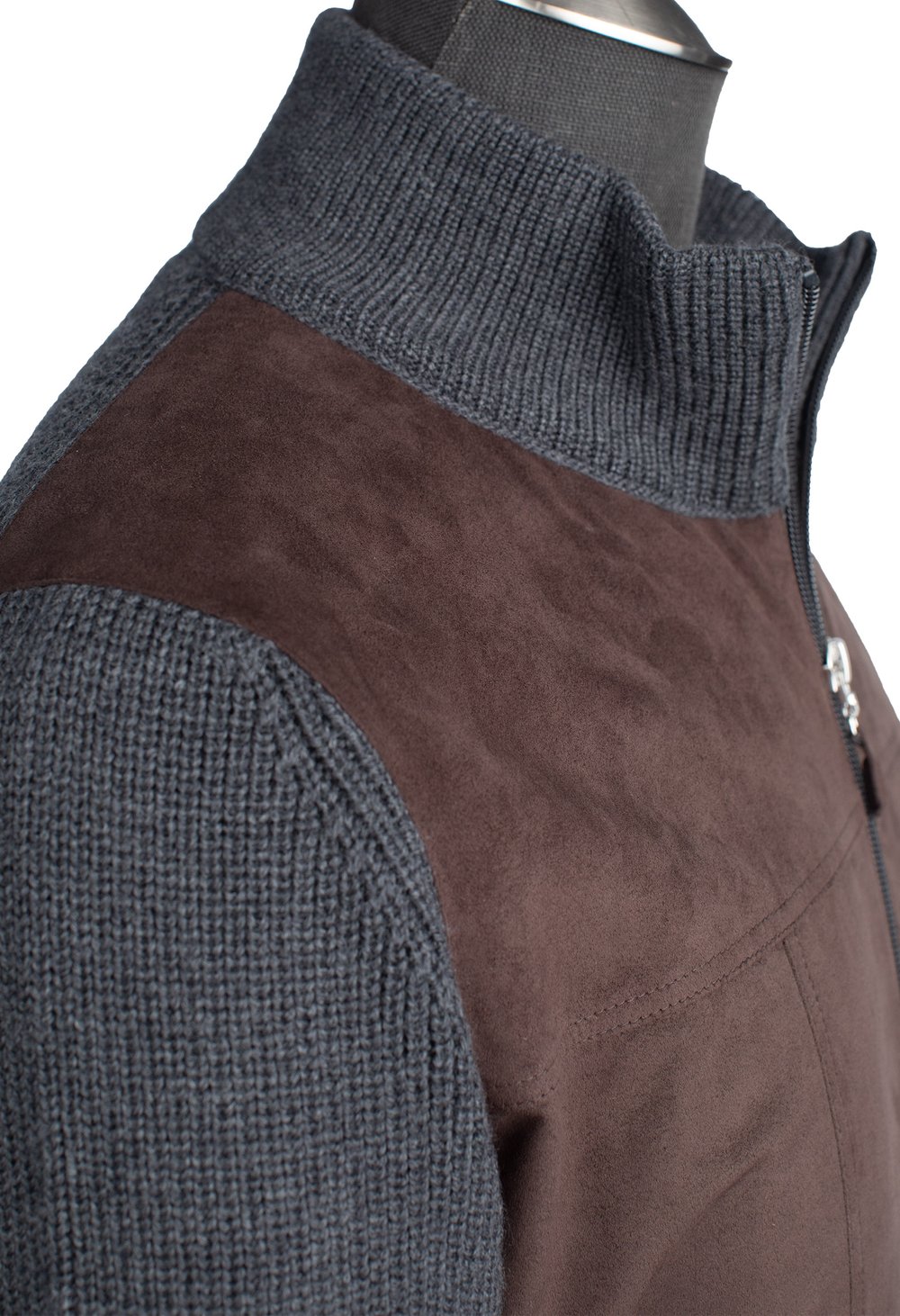Gran Sasso Wool and Alcantara Full-Zip Jacket in Gray and Taupe