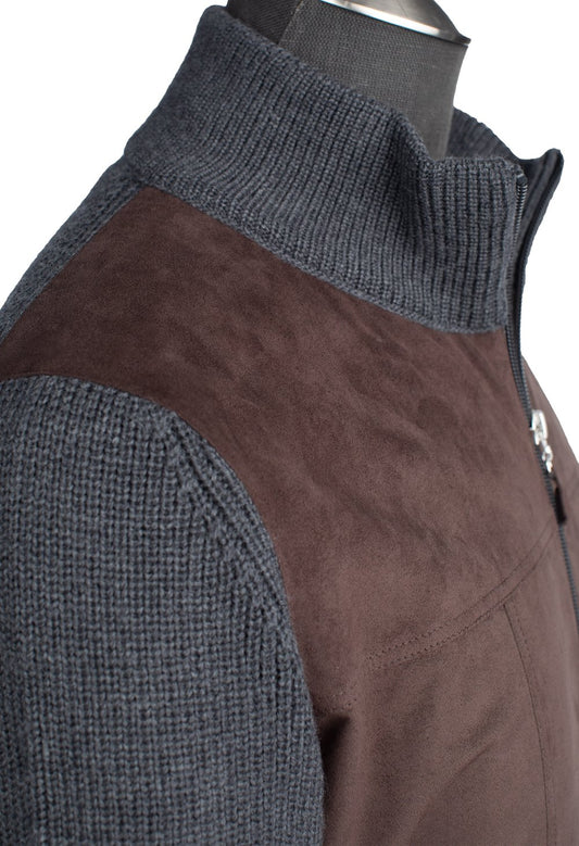Gran Sasso Wool and Alcantara Full-Zip Jacket in Gray and Taupe