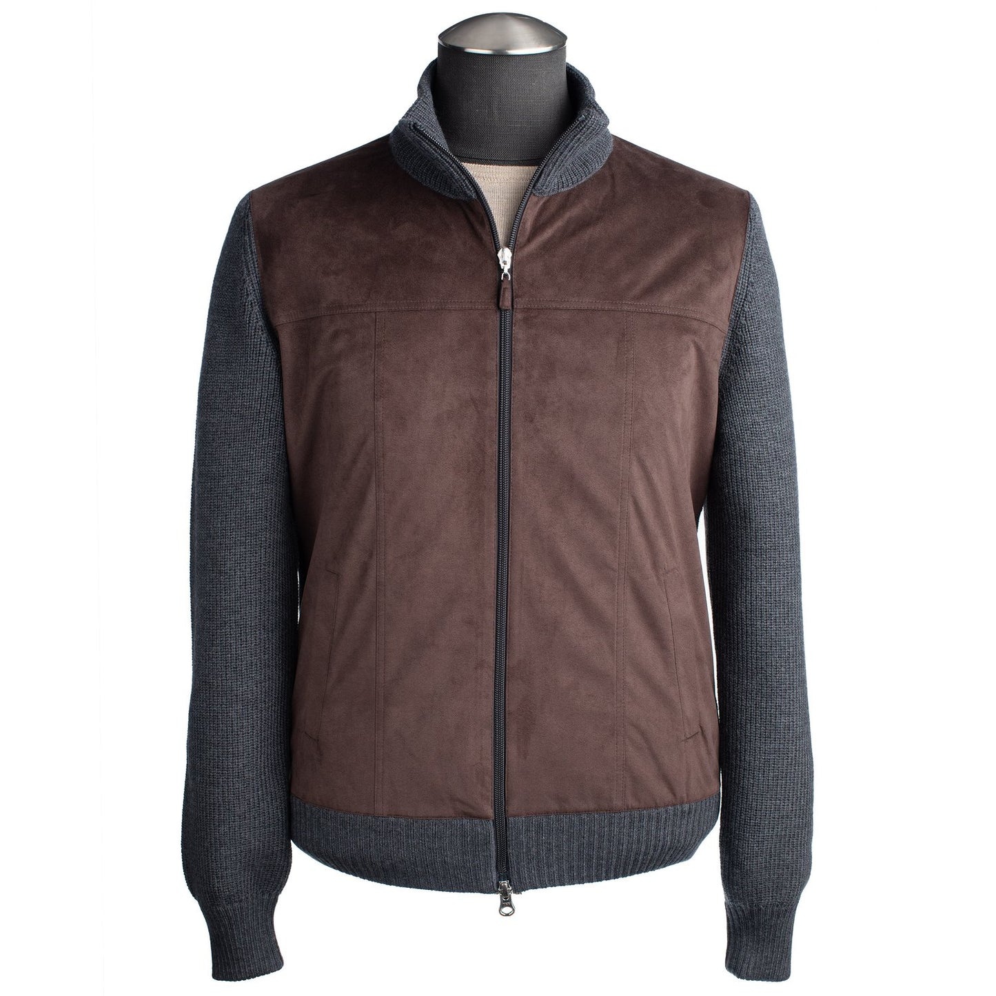 Gran Sasso Wool and Alcantara Full-Zip Jacket in Gray and Taupe