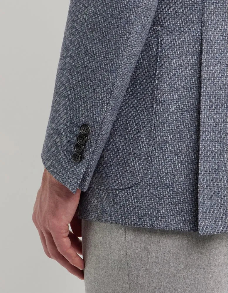 Canali Kei Model Wool Sport Coat in Mid Blue Melange