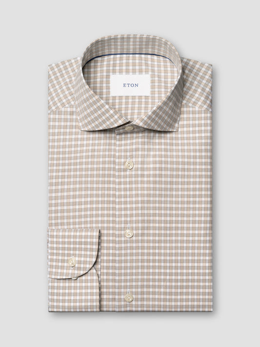 Eton Check Breeze Poplin Shirt Slim Fit in Ochre