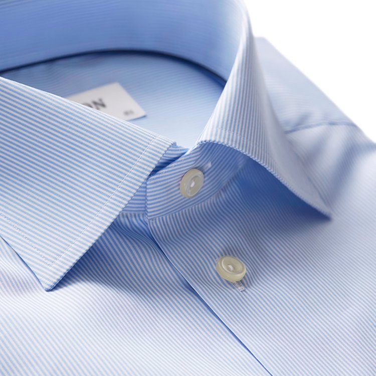 Eton Poplin Dress Shirt in Light Blue Stripes