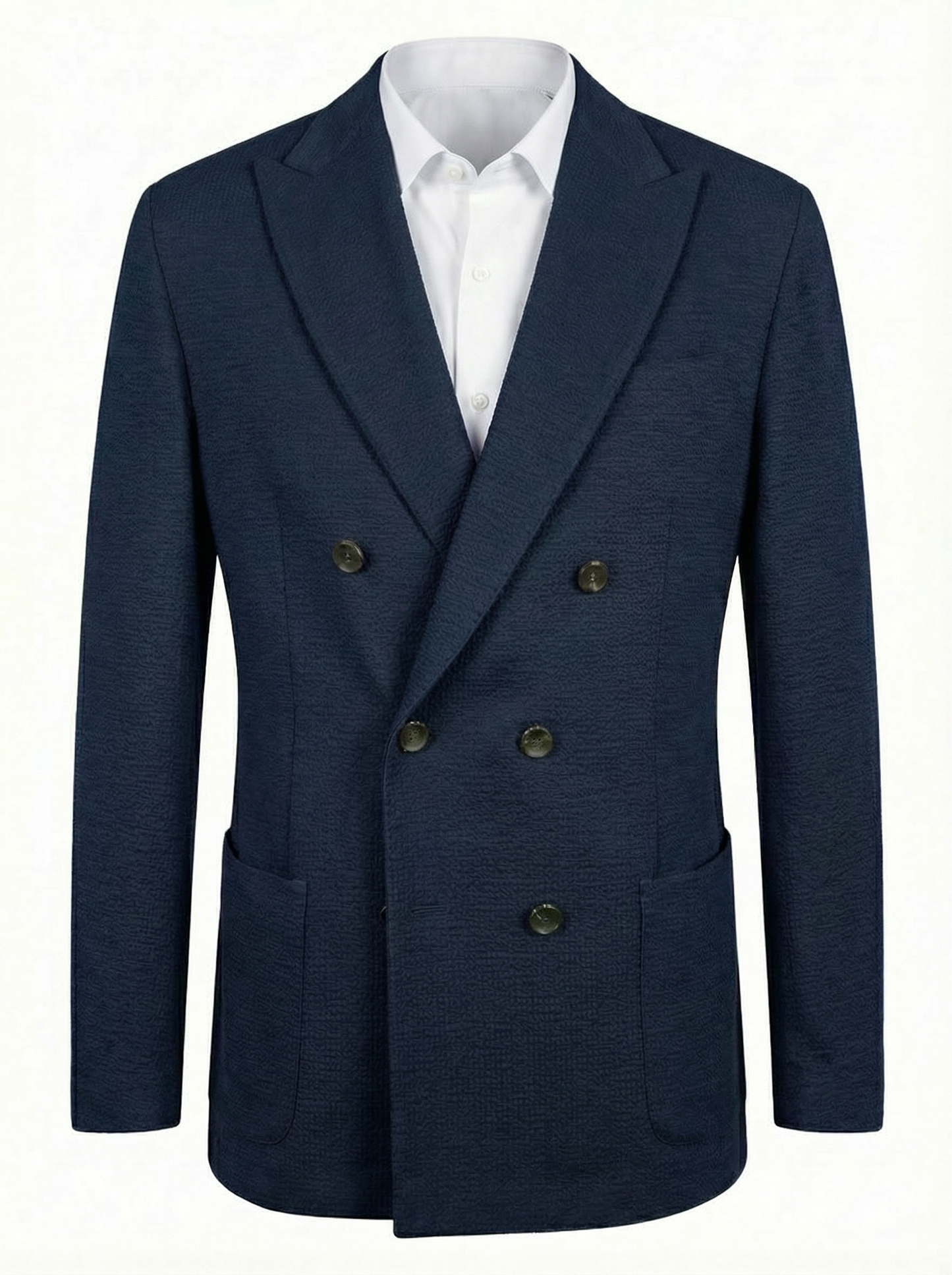 Fradi Super Light Double Breasted Seer Sucker Jacket in Cotton & Linen -Navy