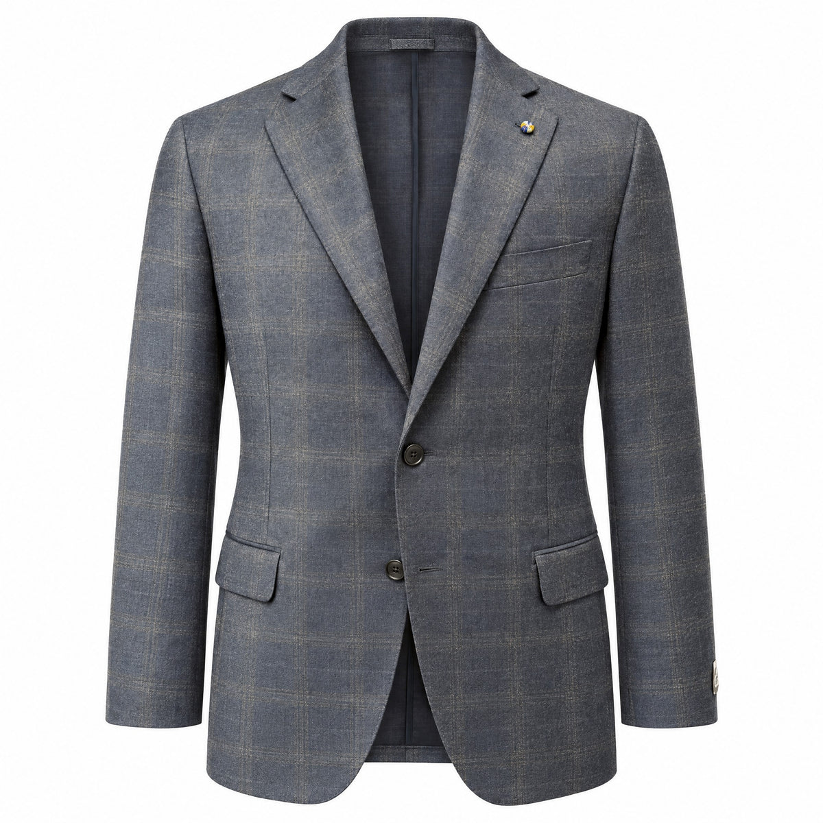 Belvest 100% Wool Windowpane Suit in Blue & Camel