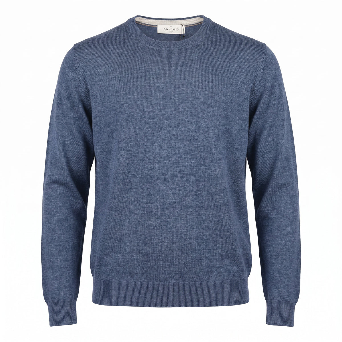 Gran Sasso Silk and Merino Wool Crew Neck Sweater in Deep Atlantic Blue
