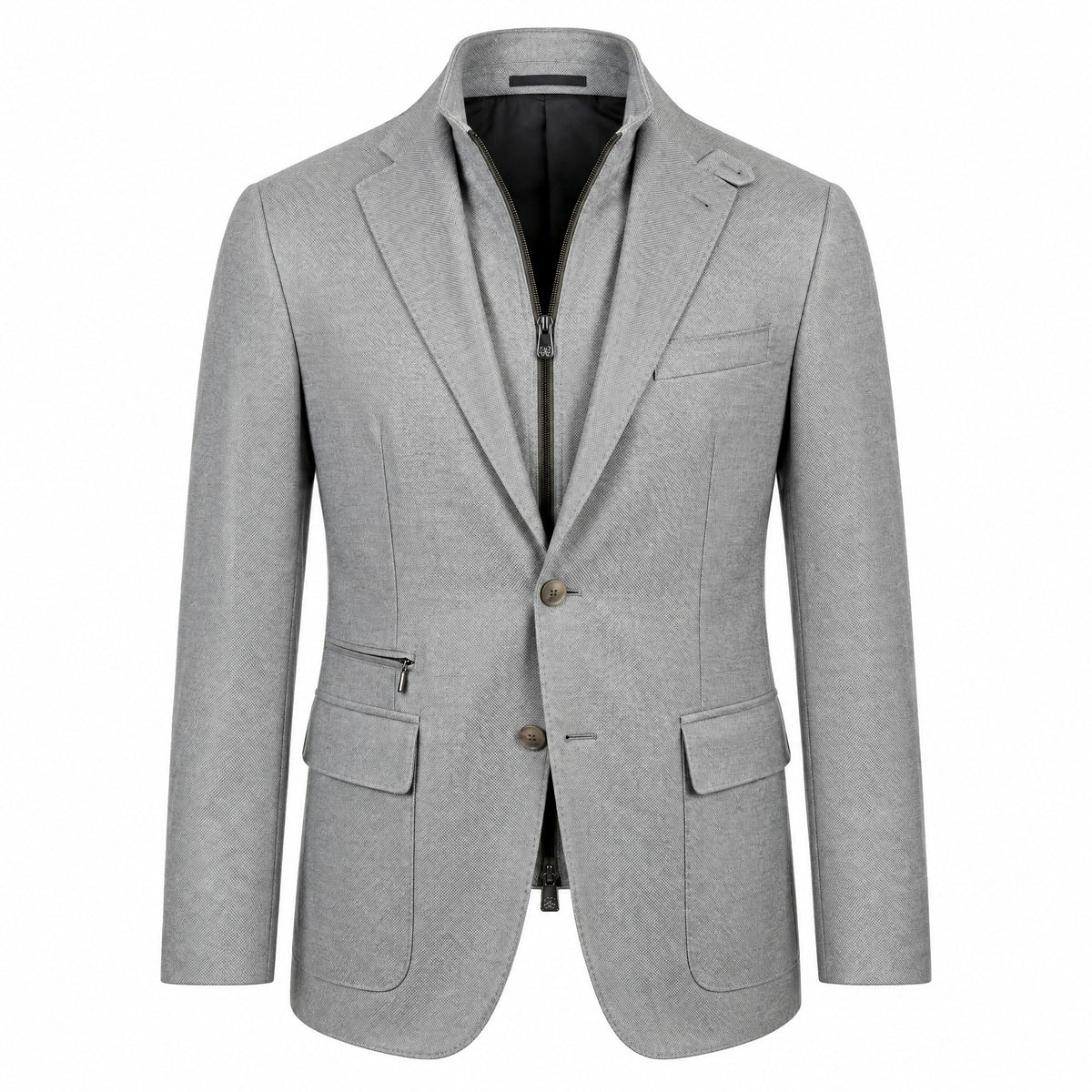 Corneliani ID Jacket In Wool and Silk with detachable Bib in Pearl