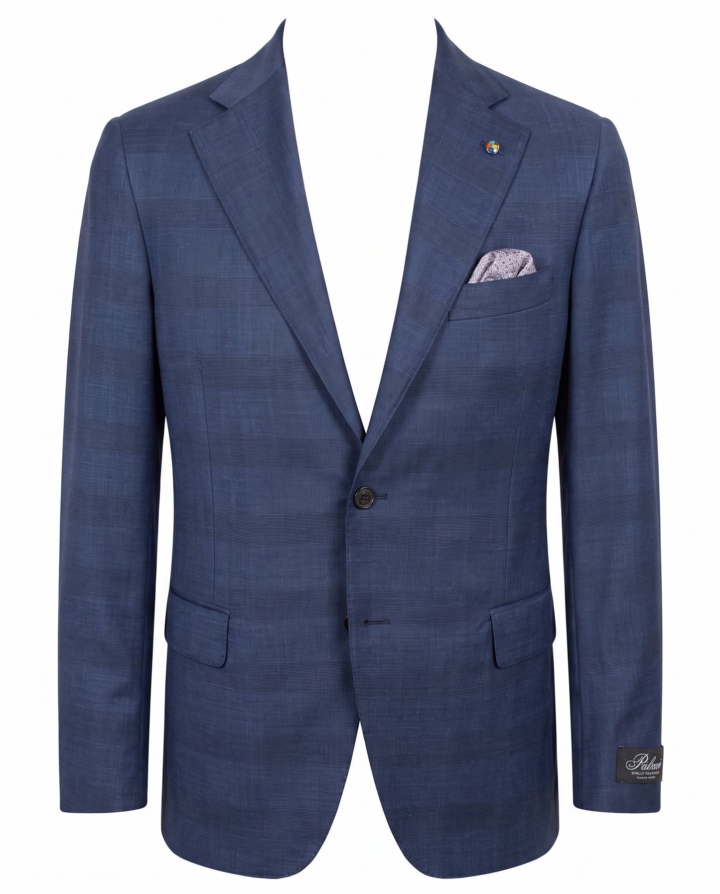 Belvest Super 130’s Wool Suit in Navy Blue Tone-On-Tone Windowpane Check