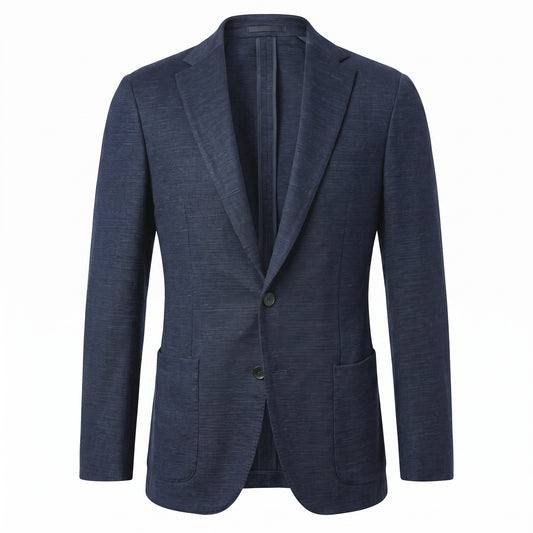 Fradi Knitted Linen & Cotton Super Light Jersey Jacket in Navy Blue