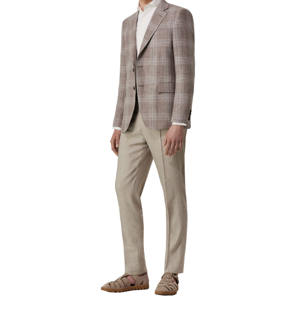 Canali Siena Classic Fit Linen Wool Blend Dress Pants in Oatmeal