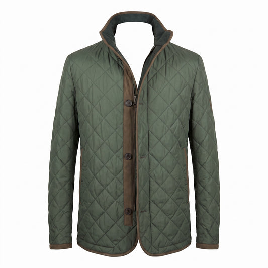 Waterville Nylon Diamond Quilt Car Coat in Olive Green