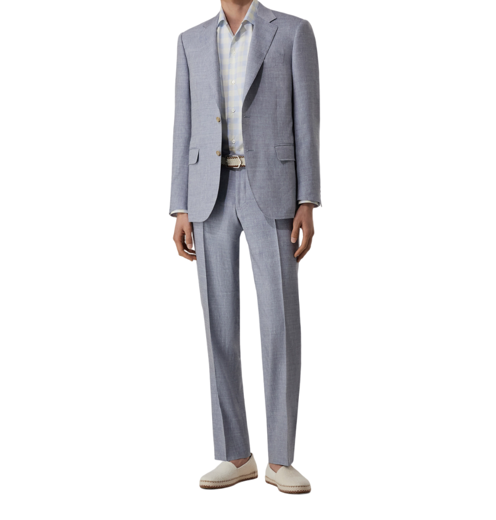 Canali Siena Classic Fit Linen Wool Blend Dress Pants in Light Blue