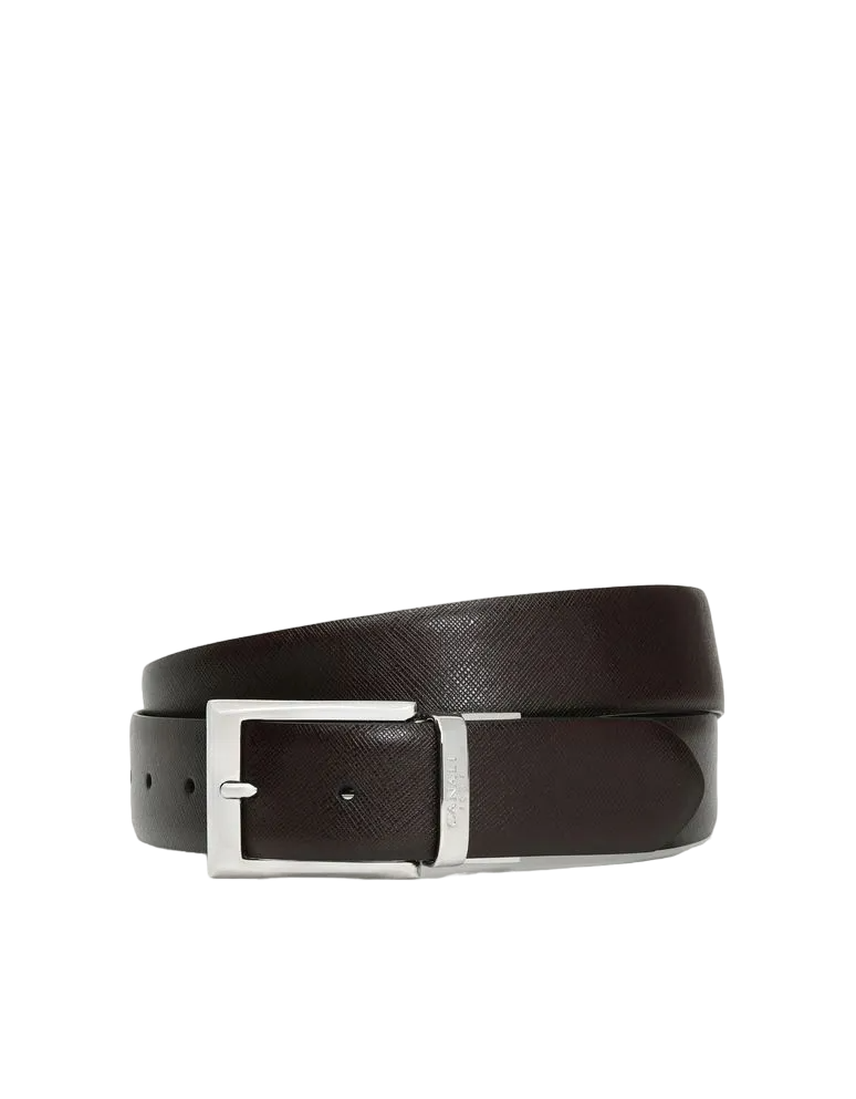 Canali Reversible Printed Saffiano and Plain Calfskin Belt in Brown/Black