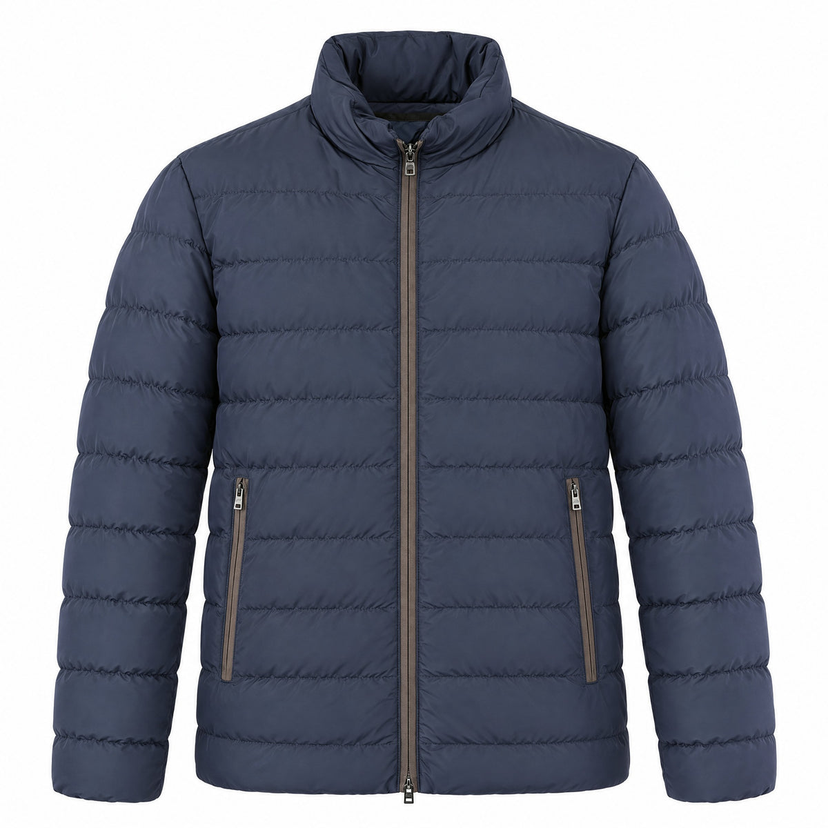Herno Nylon Bomber Jacket with Contrast Suede Piping – Navy