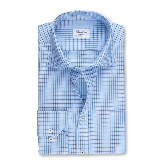 Stenströms Shirt in Light Blue with Rust and Blue Check Pattern