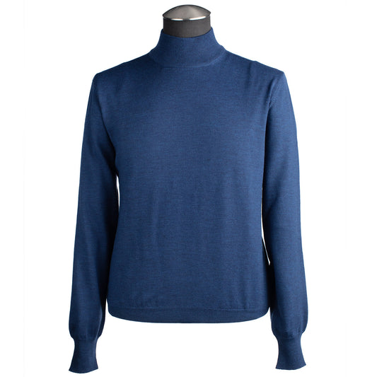 Gran Sasso Merino Wool Mock Sweater in Mid Blue