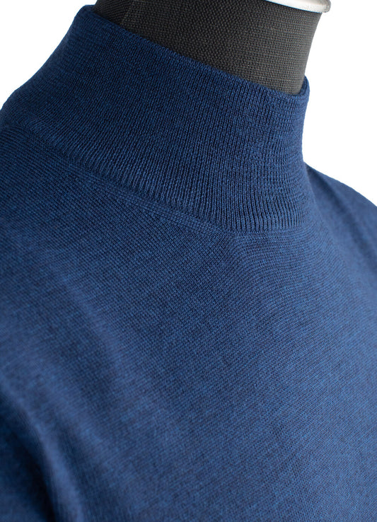 Gran Sasso Extra Fine Merino Wool Mock Sweater in Mid Blue