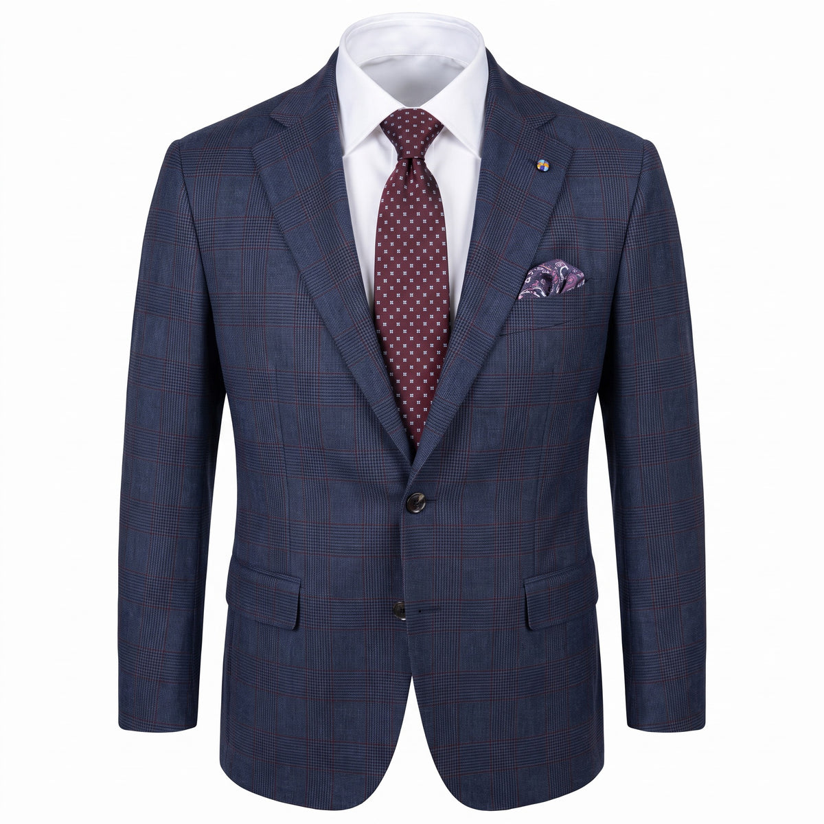 Belvest Super 130’s Wool Prince of Wales Suit in Blue.