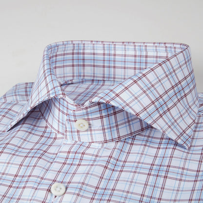 Stenströms Sport Shirt in White with Blue and Rust Woven Check Pattern