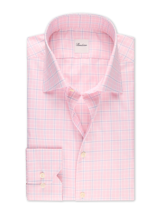 Stenströms Slim Light Pink Checked Twill Shirt
