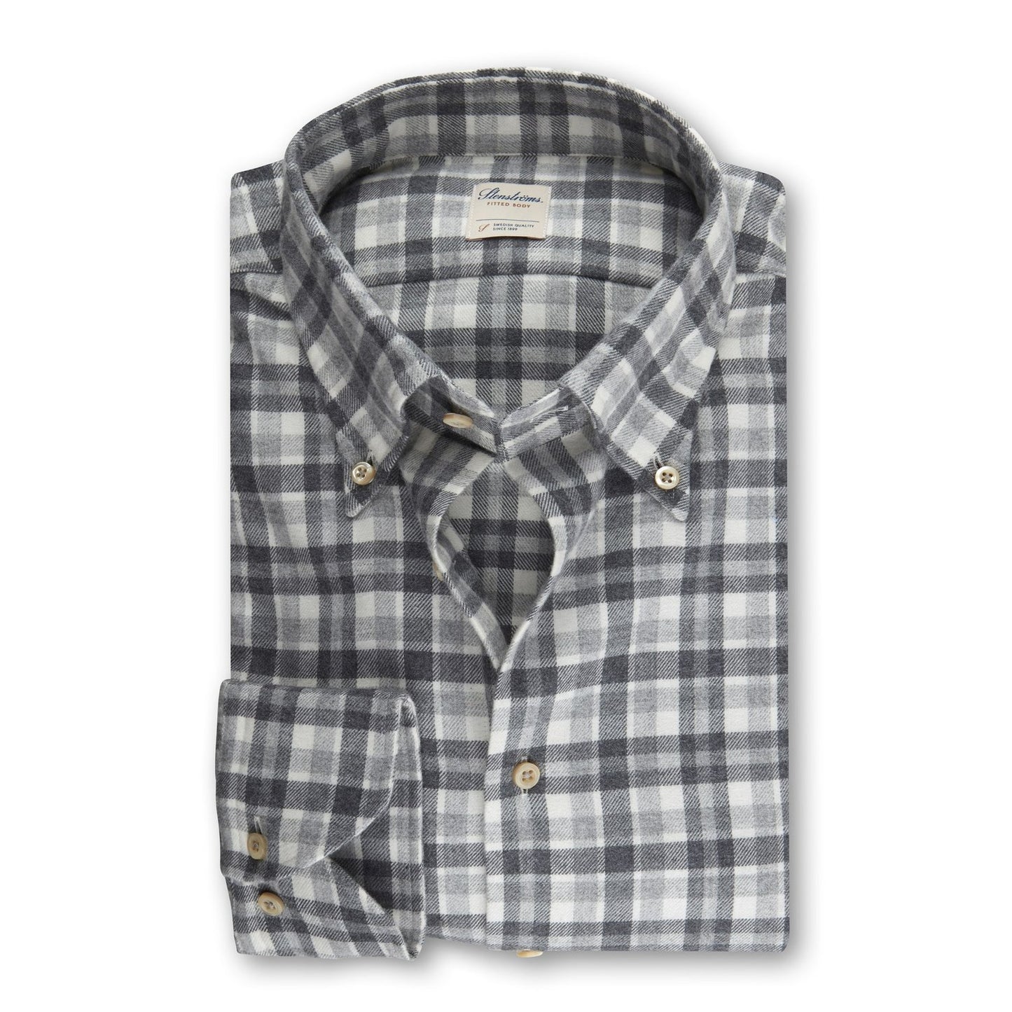 Stenströms Flannel Sport Shirt in Gray and White Check Pattern