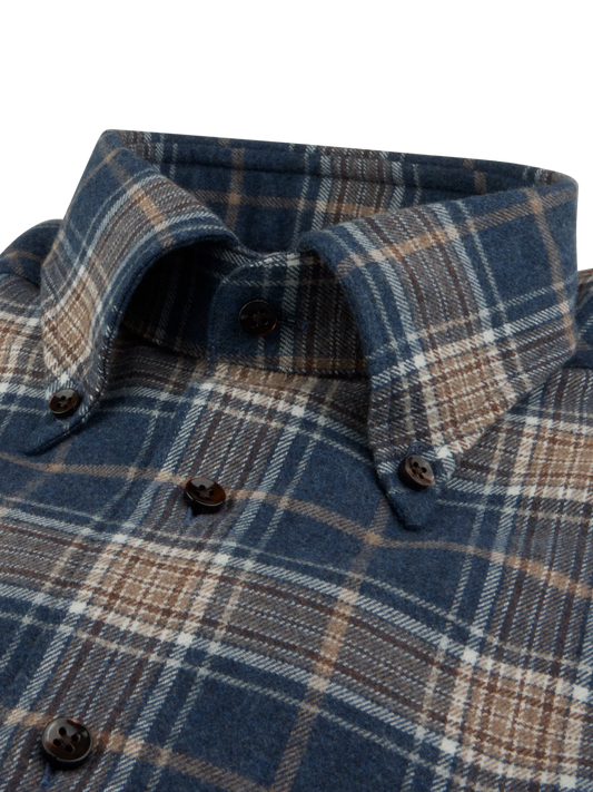 Stenströms Dark Blue Checkered Flannel Shirt in Regular Fit