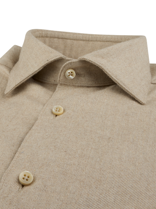 Stenströms Beige Luxury Flannel Sport Shirt in Regular Fit